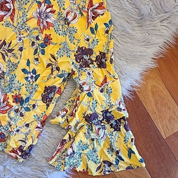 Angie womens boho mustard yellow floral print flowy long sleeve shirt size large - Picture 2 of 7